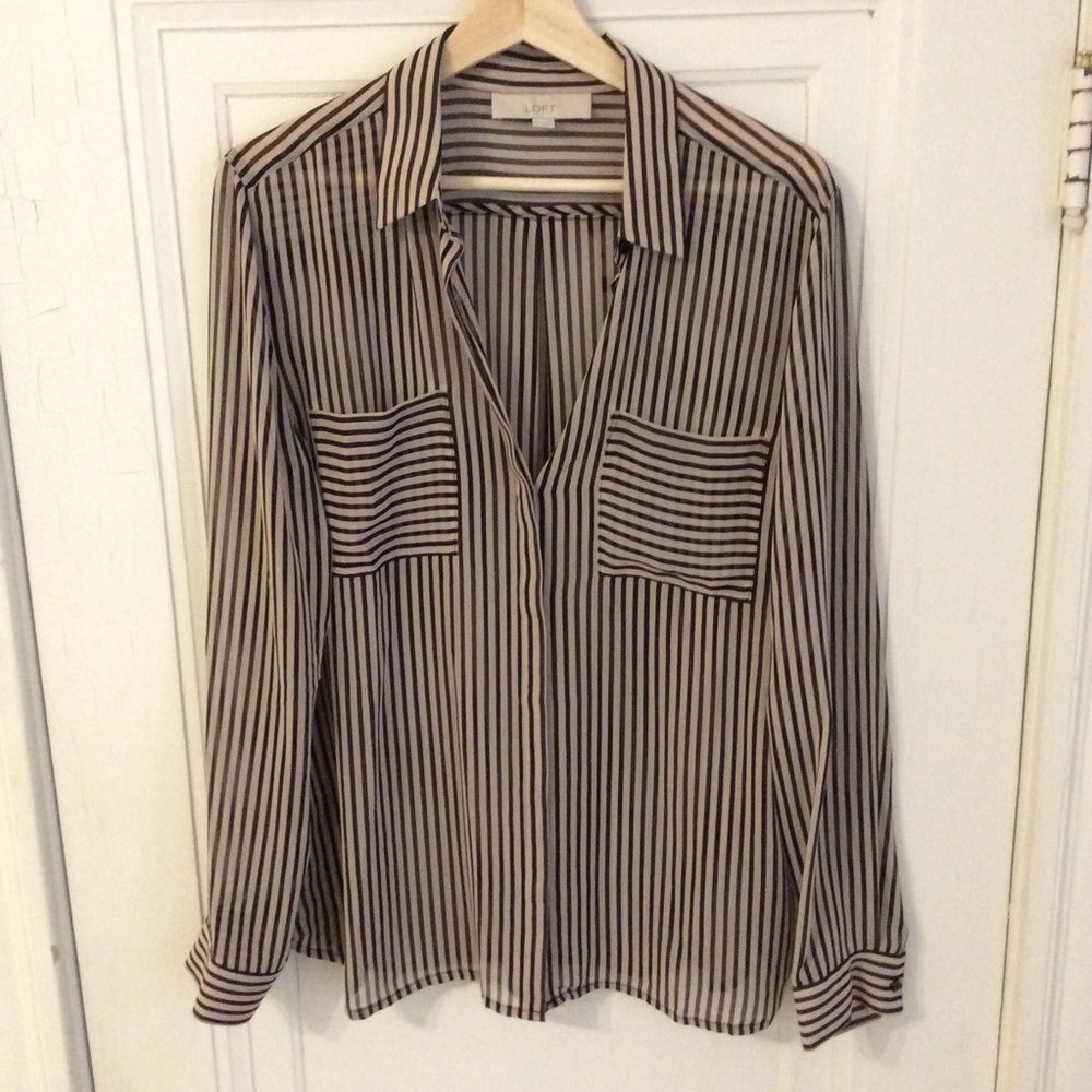 LOFT Striped Button-down Top, L